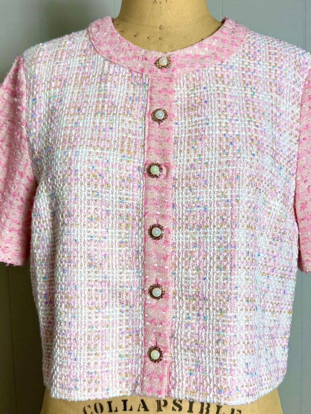 BNWT AMANDA UPRICHARD Braswell Top - Pennington Tweed Pink sz Large